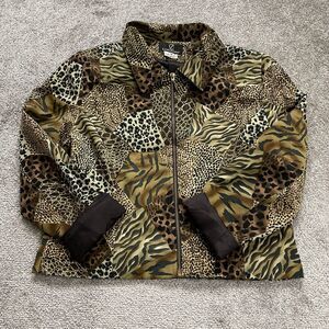 Lorizoni Vintage Jacket Coat Womens Medium Brown Animal Print Full Zip Lined
